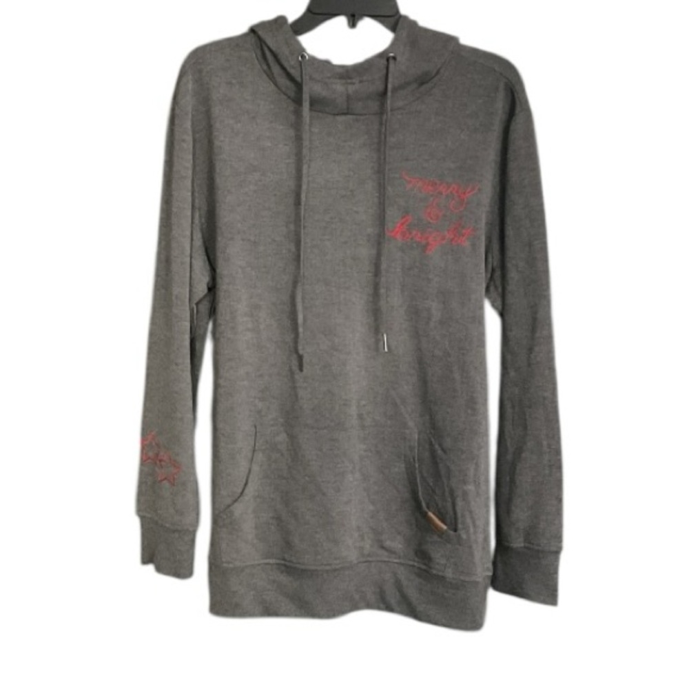 Cozy “Merry & Bright”Hoodie with Red Embroidery (NWOT)